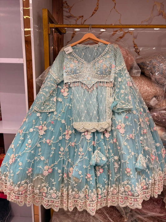 Sky Blue Crop Top Lehenga