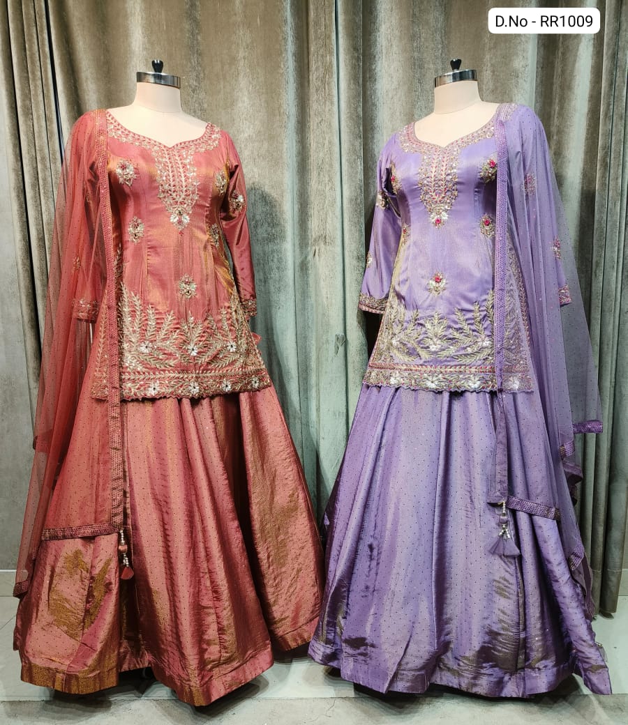 Pink Purple long Dress Farshi Garara crop top lehenga