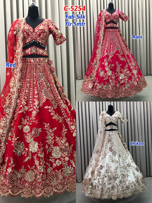 Red Rani Pink Chiku Golden Silk Lehenga
