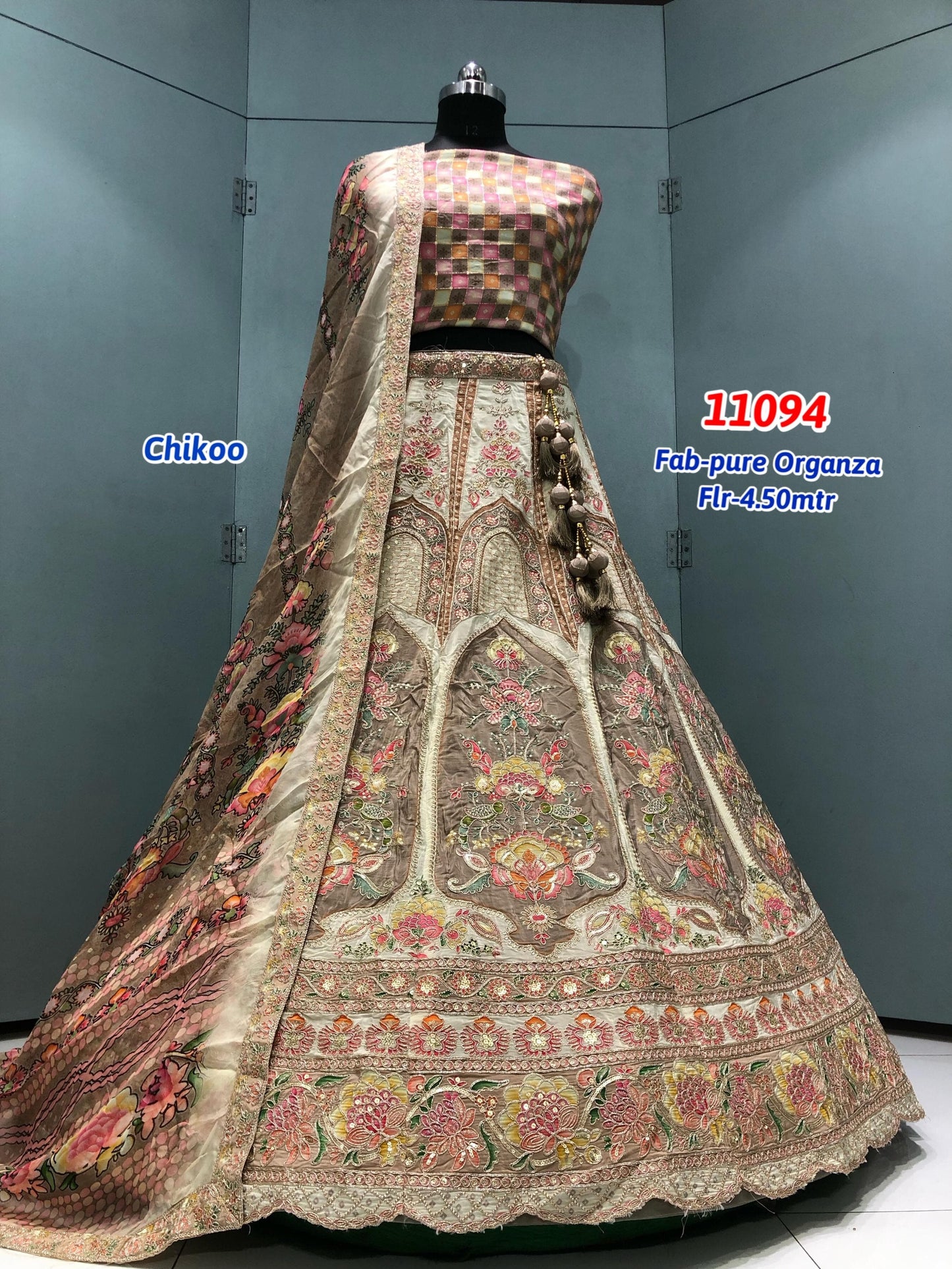 Chiku Golden Pure Organza Lehenga