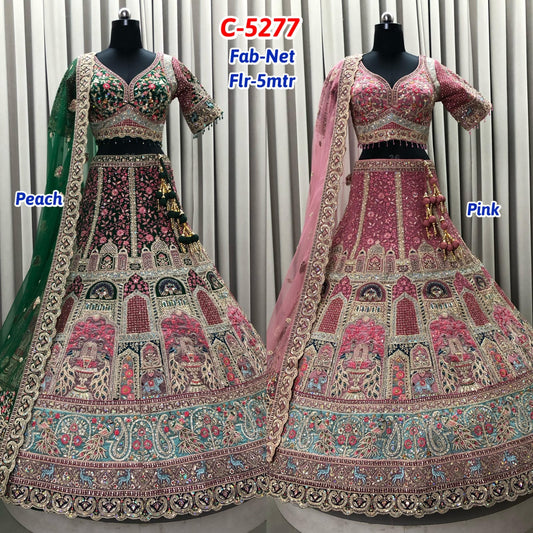 Peach Pink Net Lehenga