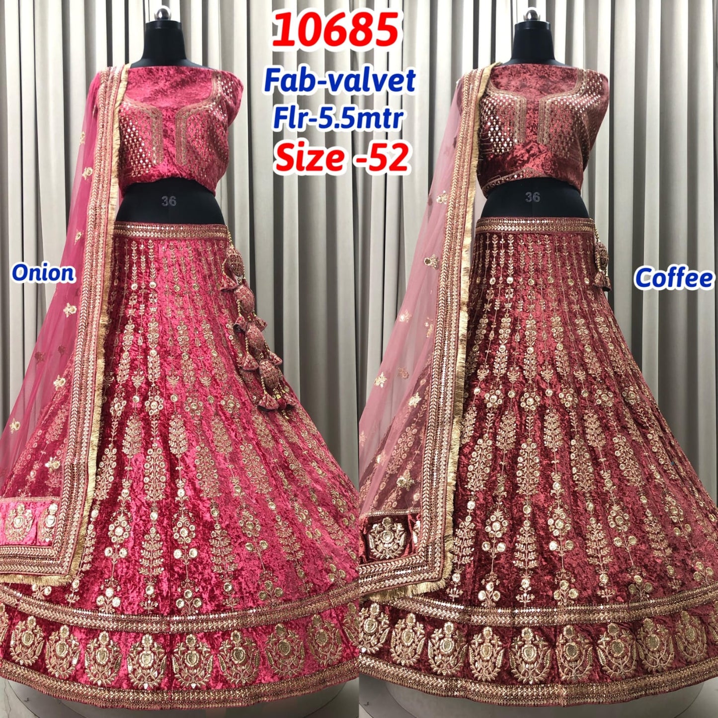 Onion Pink Coffee Brown velvet Lehenga