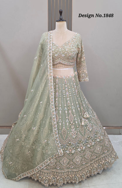 Pista Green Crop Top Lehenga