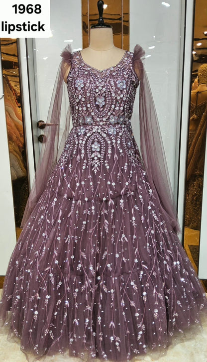 Beige Golden Designer Gown