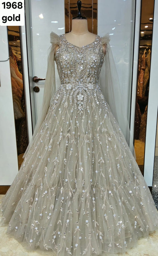 Beige Golden Designer Gown