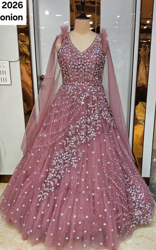 Onion Pink Designer Gown