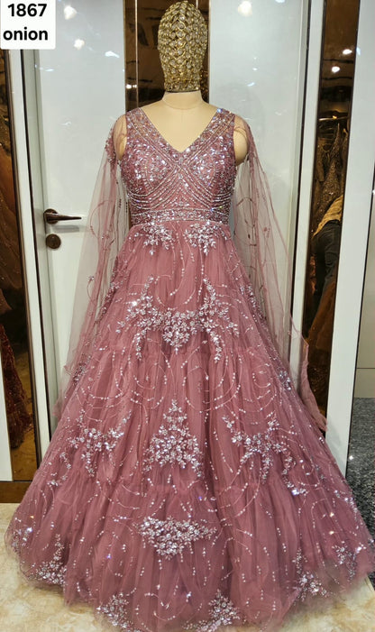 Beige Golden Designer Gown