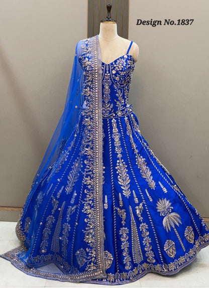 Royal Blue Crop Top Lehenga