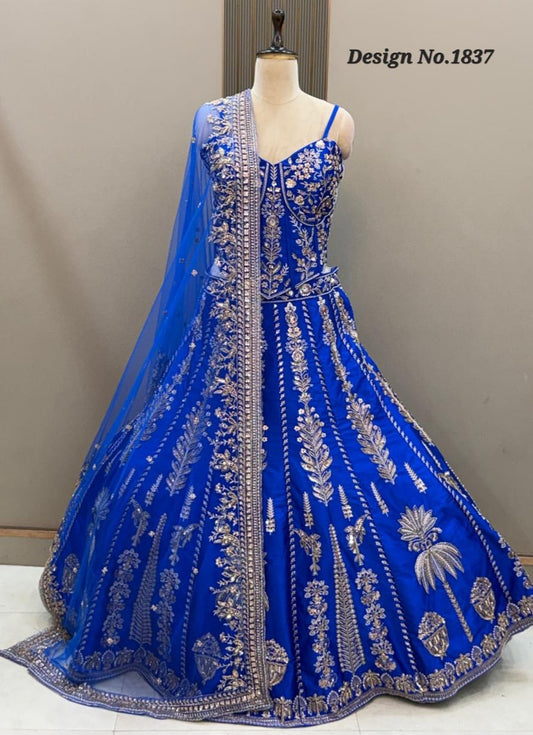 Royal Blue Crop Top Lehenga