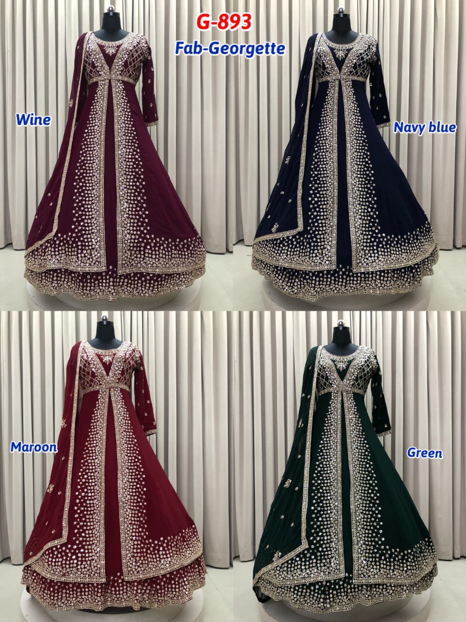 Wine Navy Blue Maroon Green Net long Dress Farshi Gaharara Dress Special