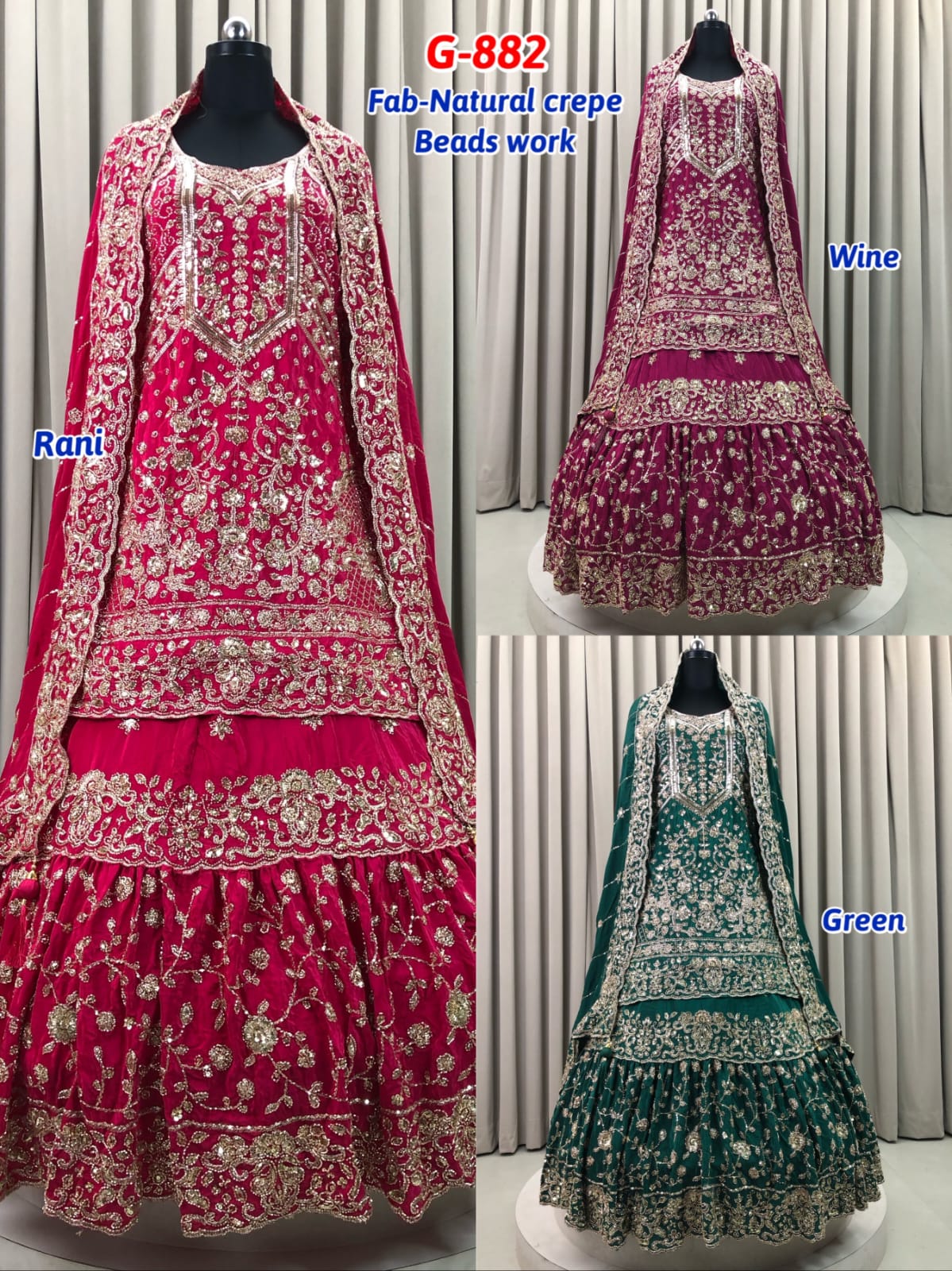 Rani Pink Wine Green Net long Dress Farshi Gaharara Dress Special