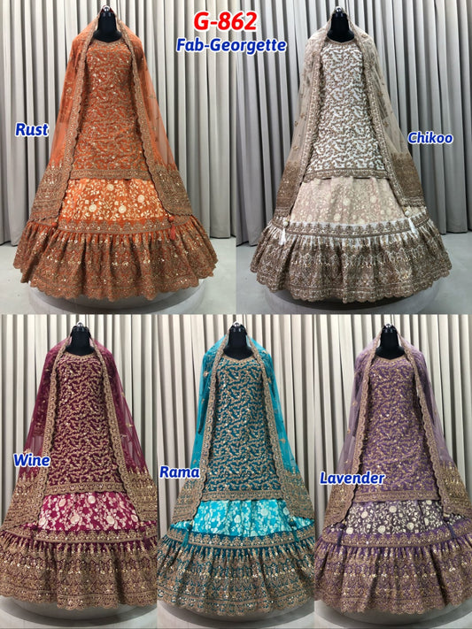 Rust Orange Golden Wine Rama Green Lavender Georgette long Dress Farshi Garara Dress Special