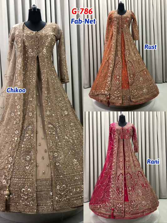 Golden Rani Pink Rust Orange long Dress Farshi Gaharara Dress Special