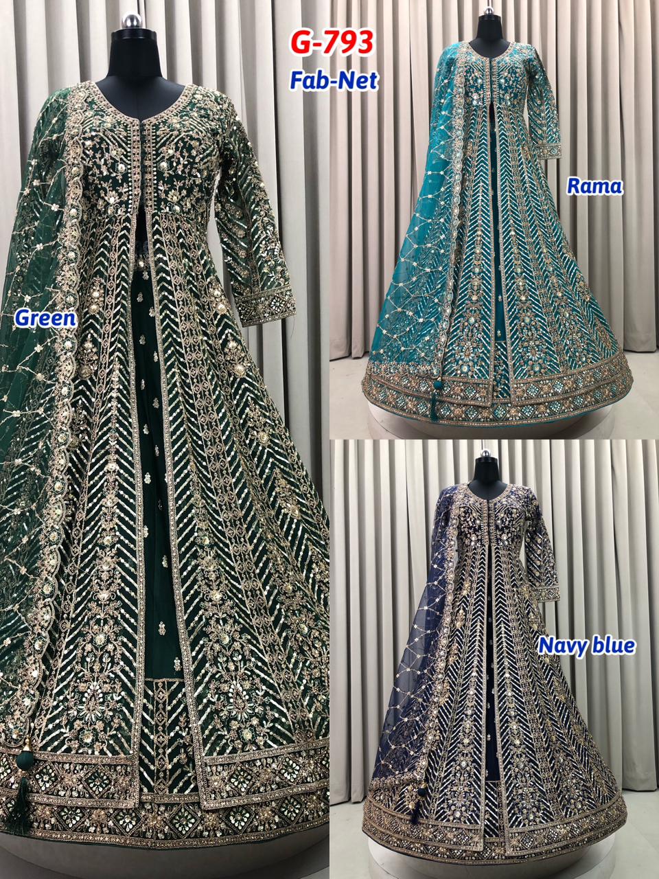 Green Blue Navy Blue long Dress Farshi Gaharara Dress Special