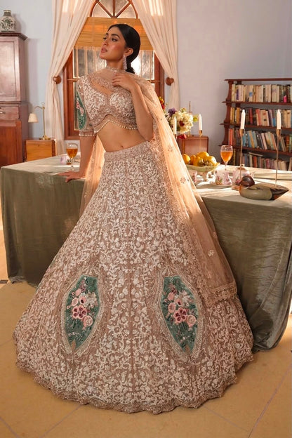 White golden green Crop Top Lehenga