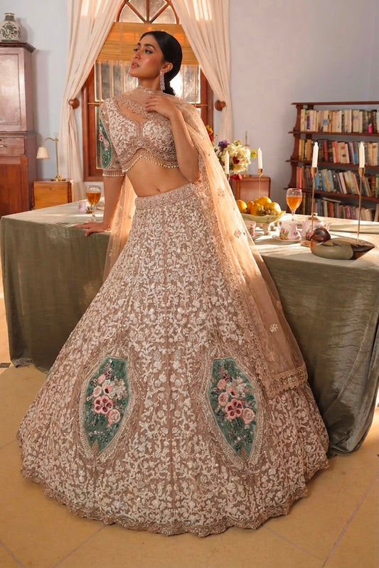 Baby pink green Crop Top Lehenga