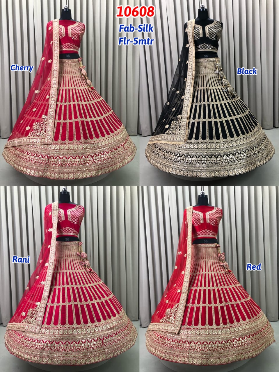 Red Rani Pink Black Silk Lehenga