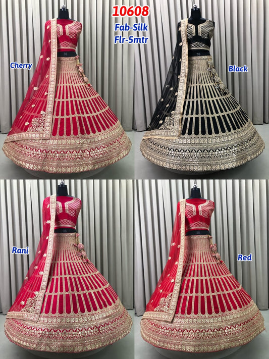 Red Rani Pink Black Silk Lehenga