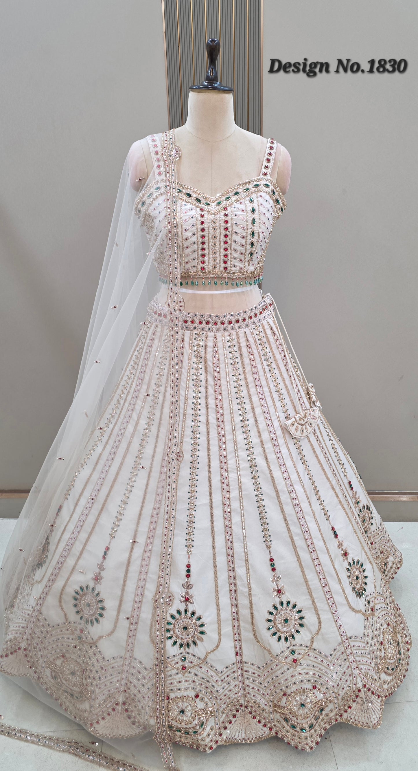 White Designer Crop Top Lehenga