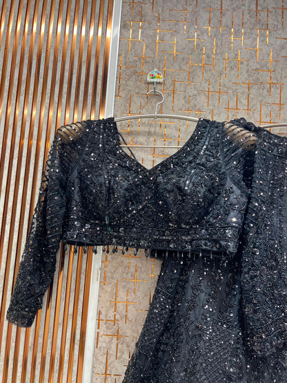 Black monotone Crop Top Lehenga