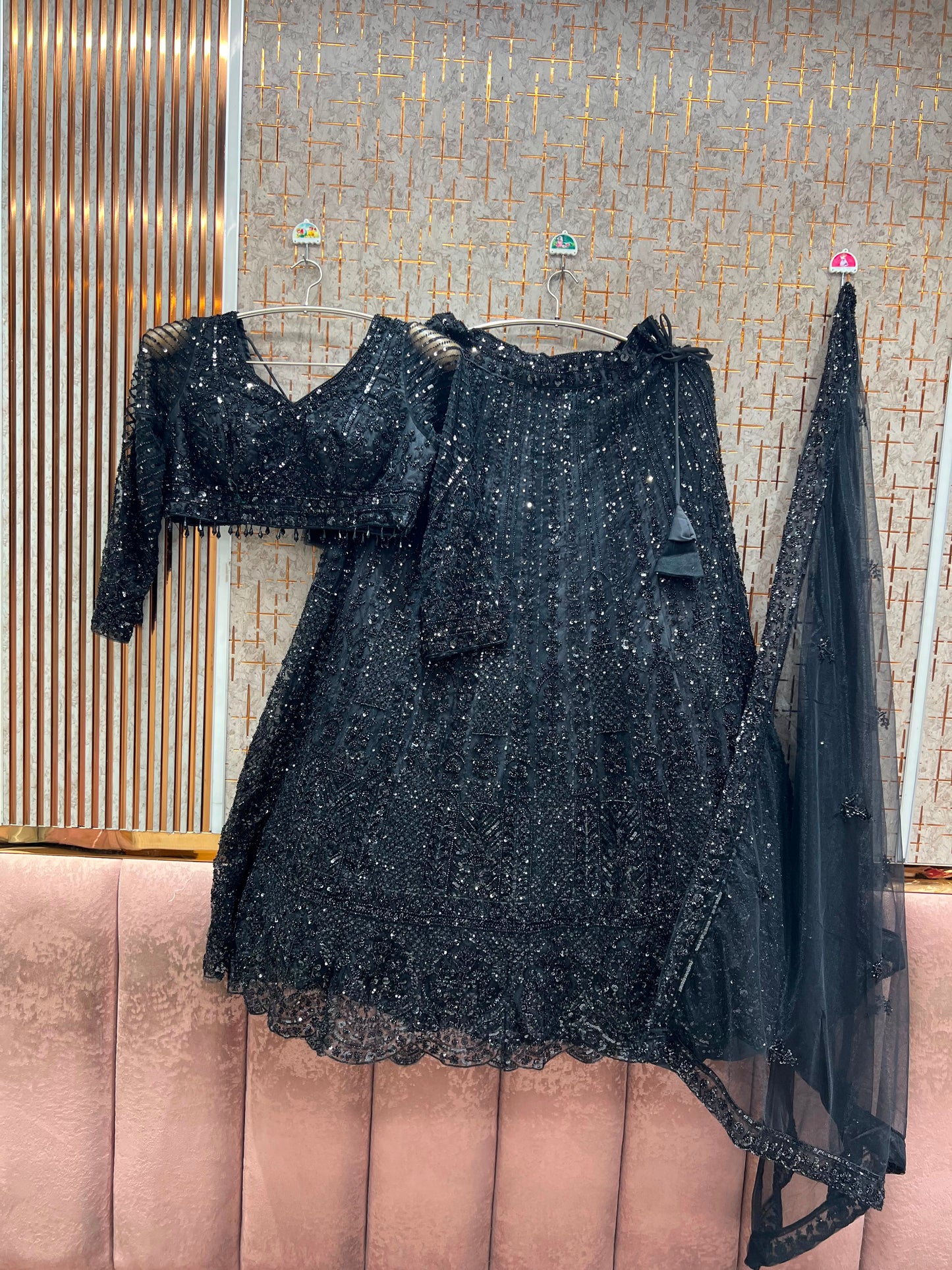 Black monotone Crop Top Lehenga