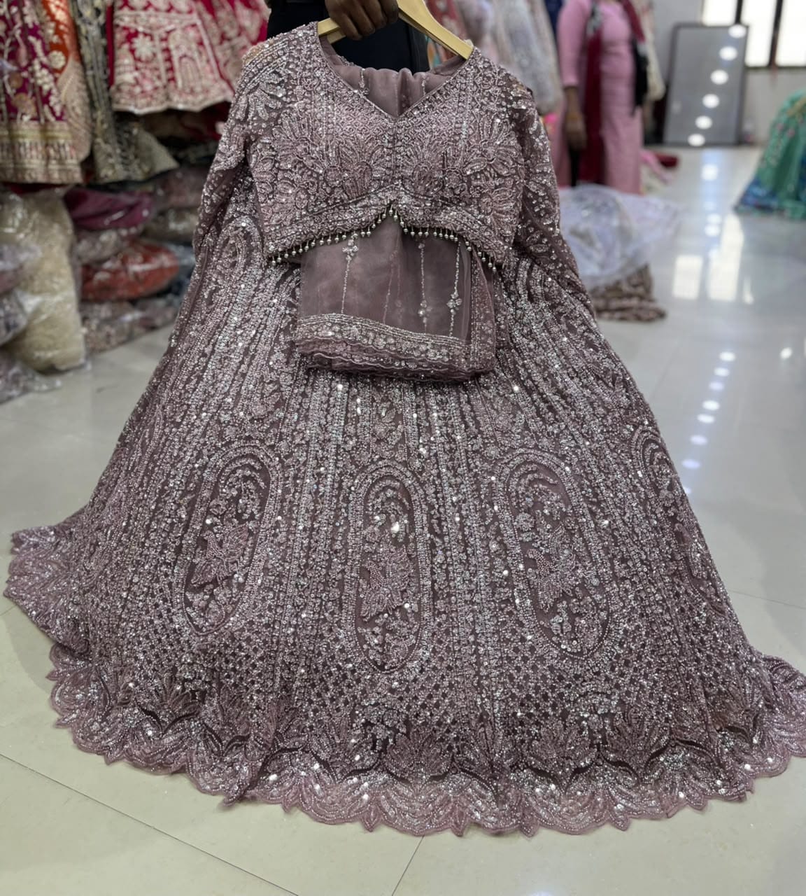 Onion pink Mauve Crop Top Lehenga