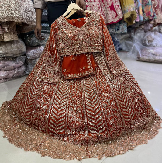 Rust Orange Crop Top Lehenga