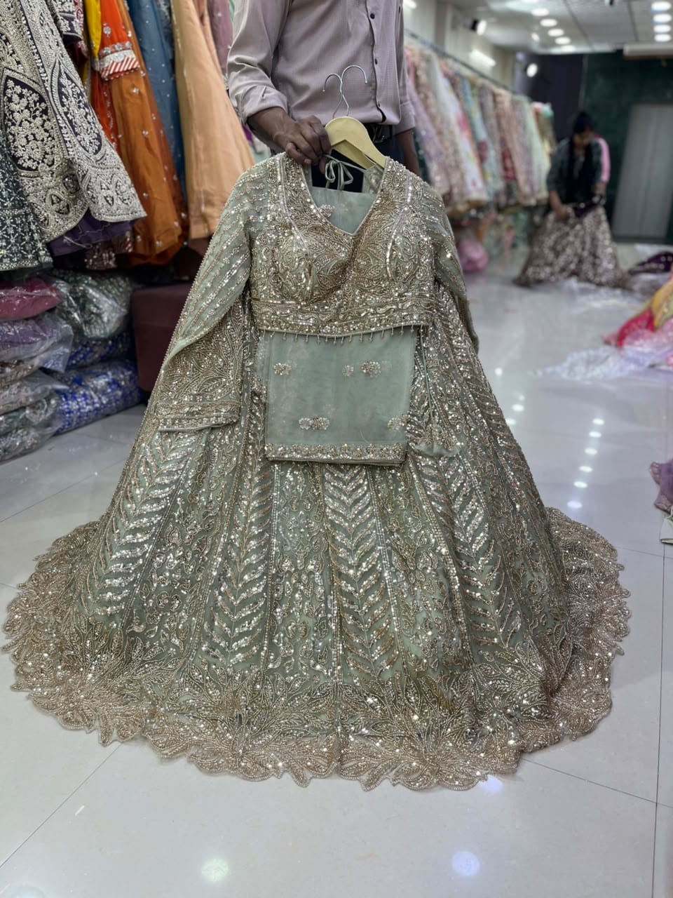 Rust Orange Crop Top Lehenga