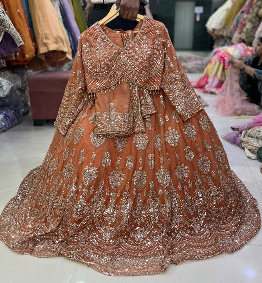 Rust Orange Crop Top Lehenga