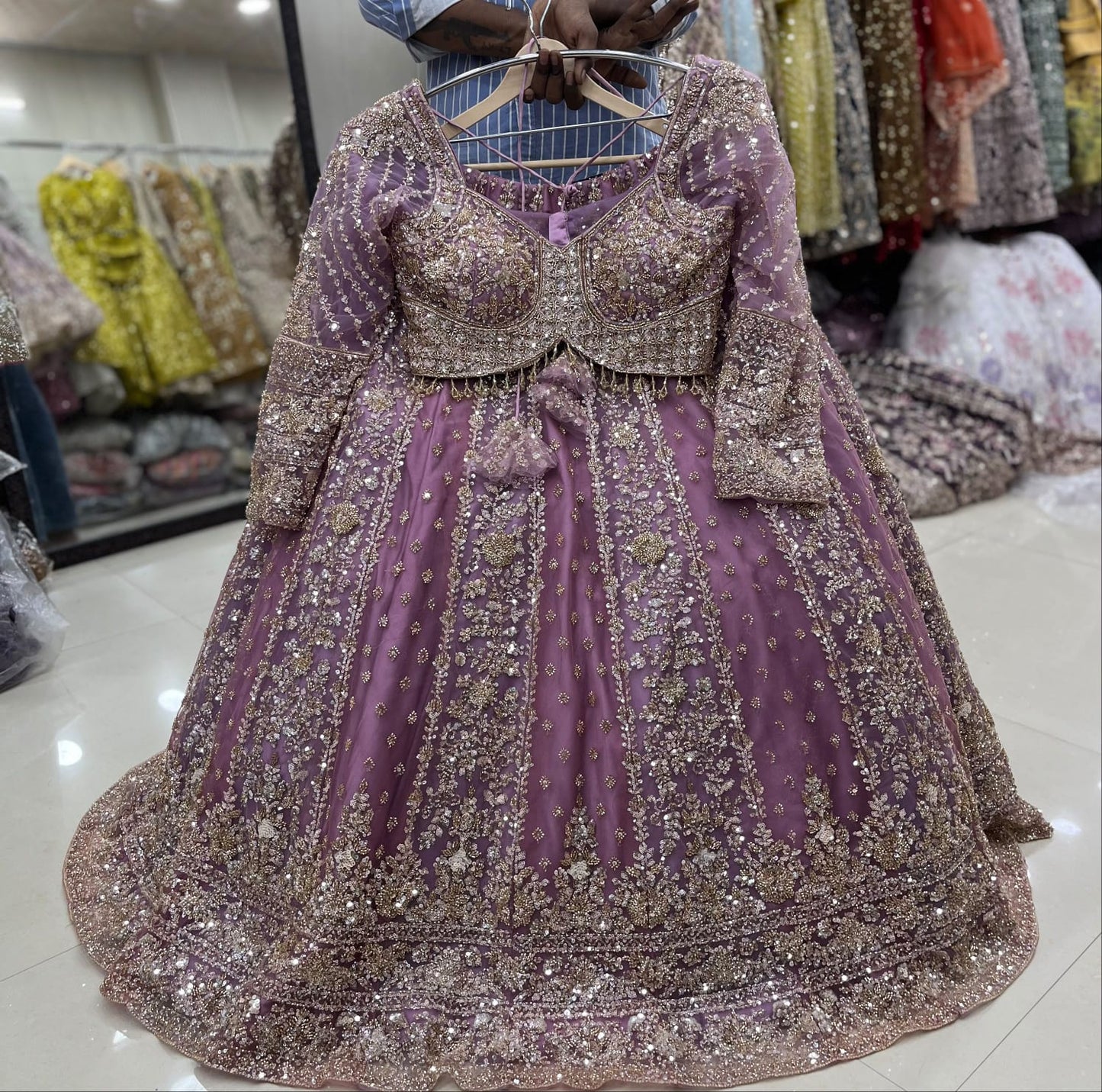 Pink Lavender Crop Top Lehenga