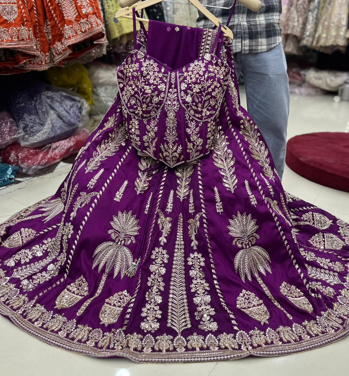 Hot pink Designer Crop Top Lehenga
