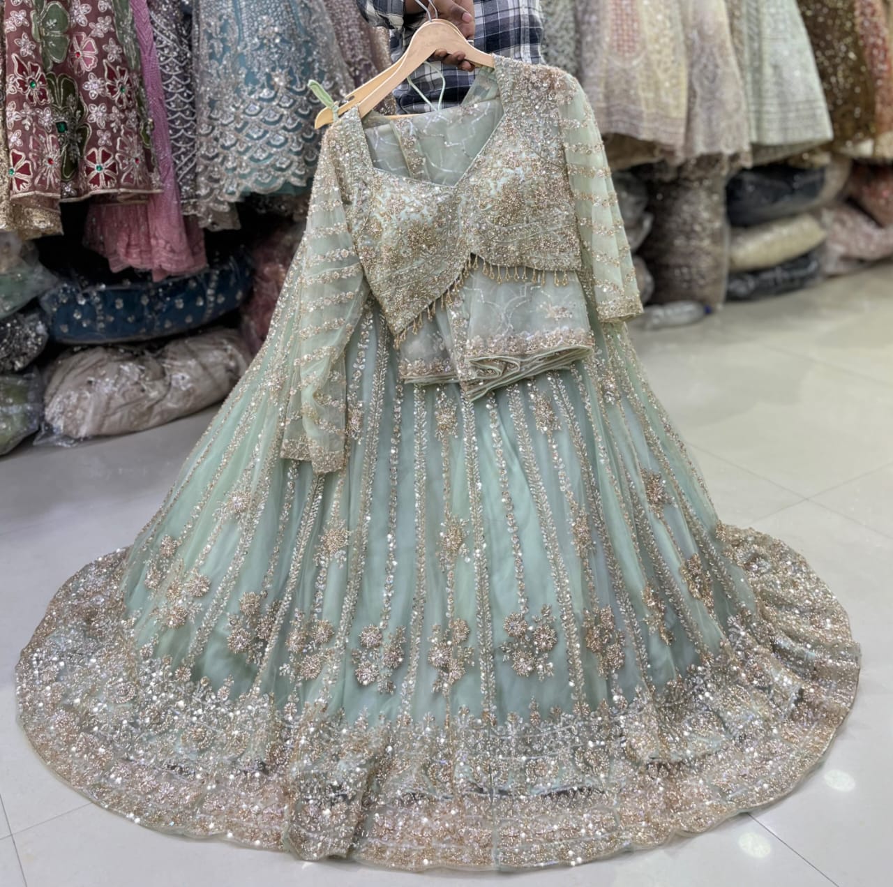 Pista Green Crop Top Lehenga