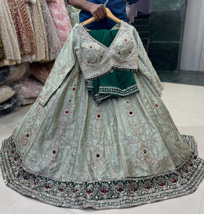 Pista Green Crop Top Lehenga