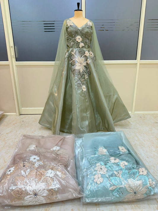 Green Peach Sky Blue Gown