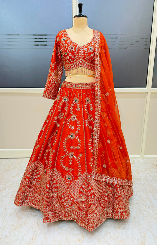 Rust Orange Designer Crop Top Lehenga (Copy)