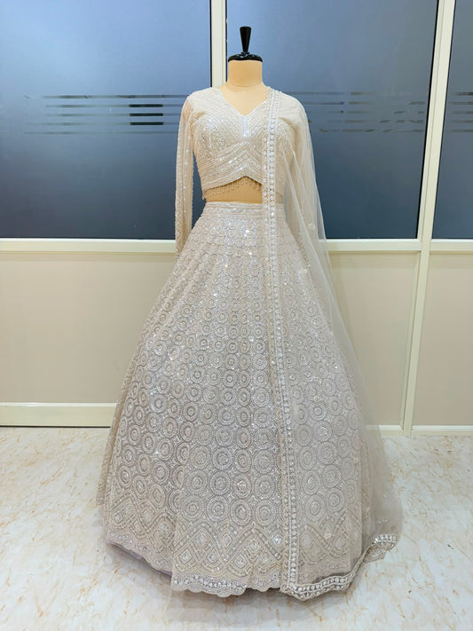 White Designer Crop Top Lehenga