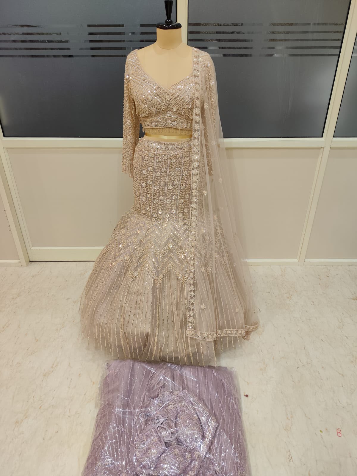 Golden Fish Cut Designer Crop Top Lehenga