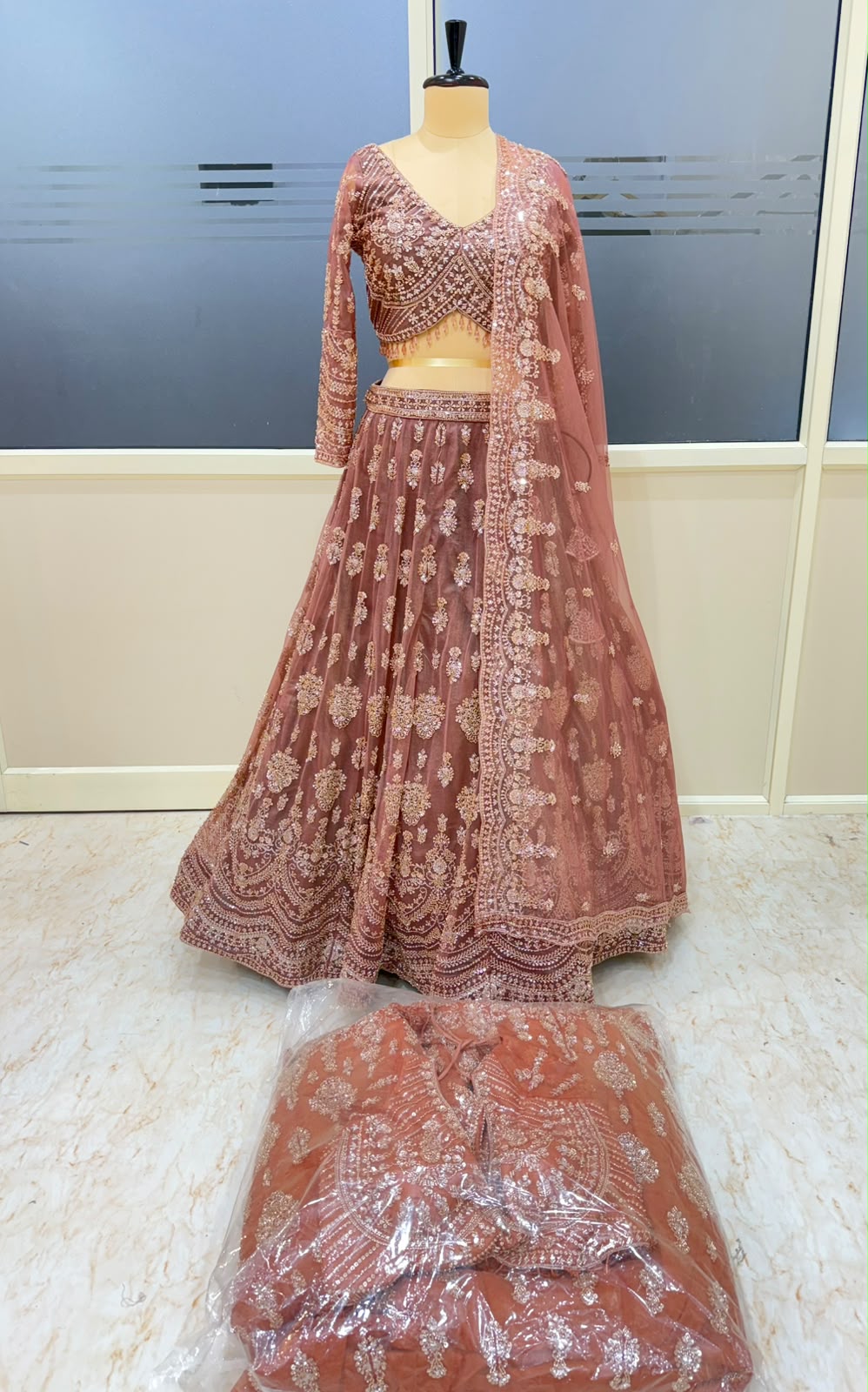 Rust Orange Pink Designer Crop Top Lehenga