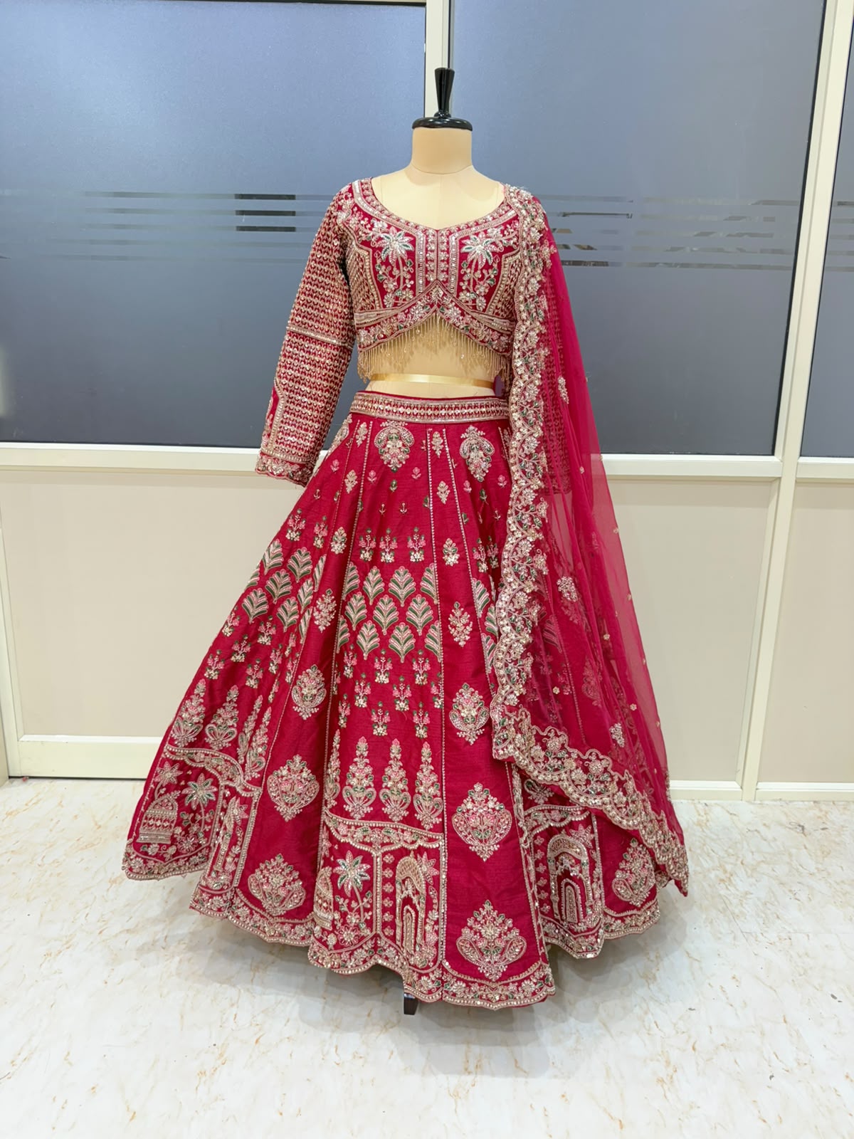 Hot Pink Designer Crop Top Lehenga