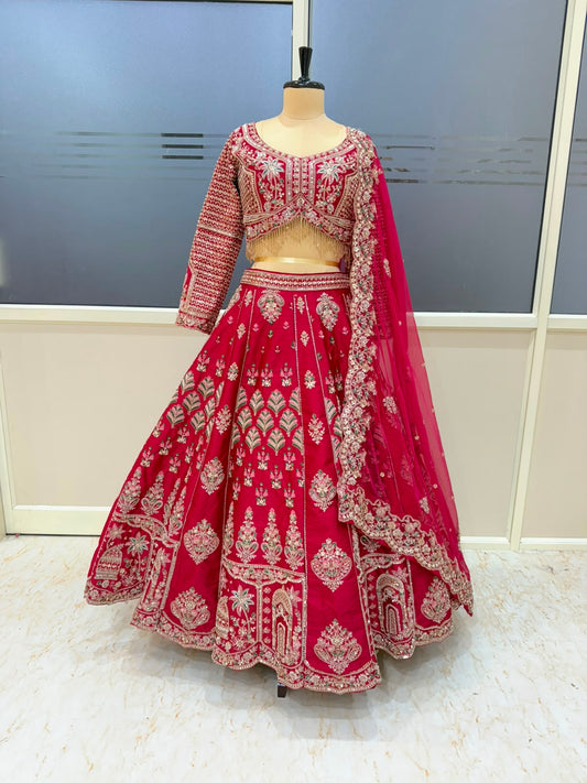 Hot Pink Designer Crop Top Lehenga
