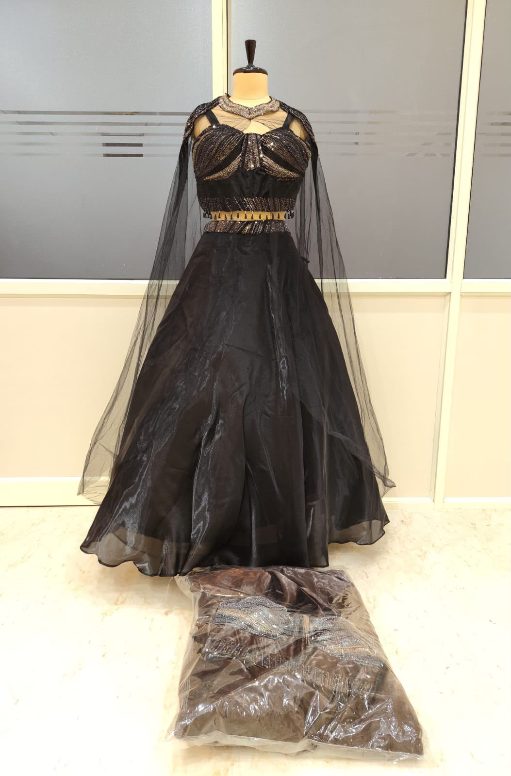 Black Rust Brown Designer Crop Top Lehenga