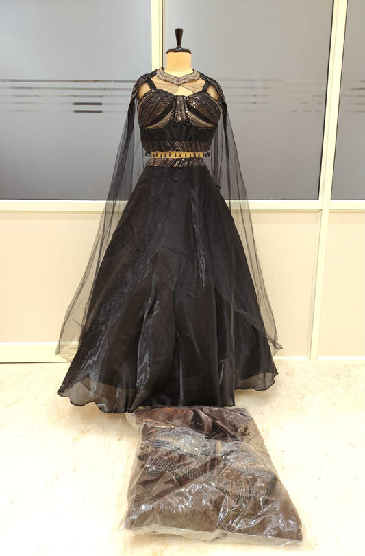 Black Rust Brown Designer Crop Top Lehenga