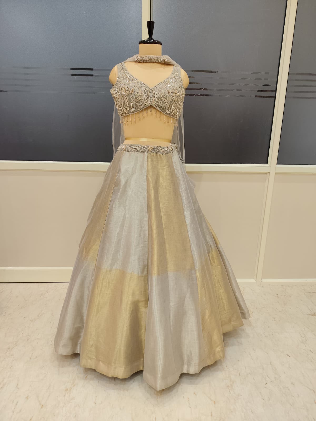 Silver Golden Designer Crop Top Lehenga