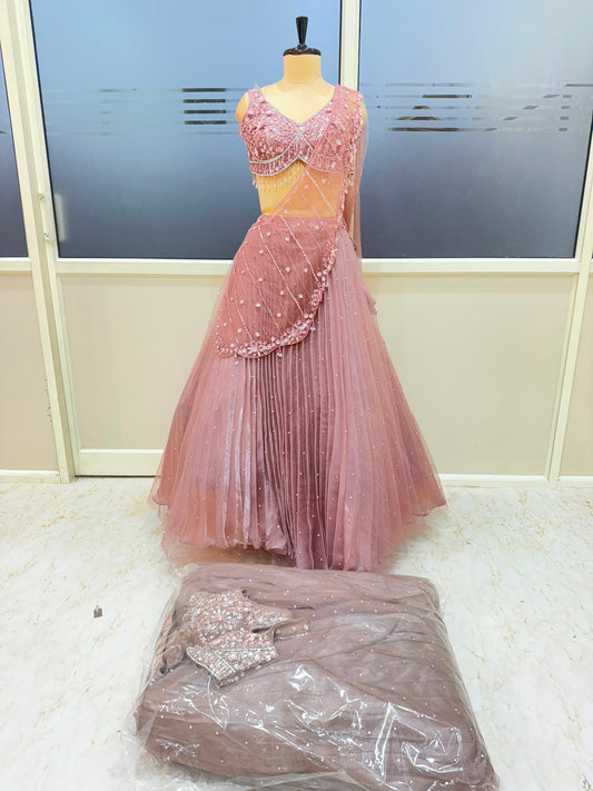 Pink Designer Crop Top Lehenga