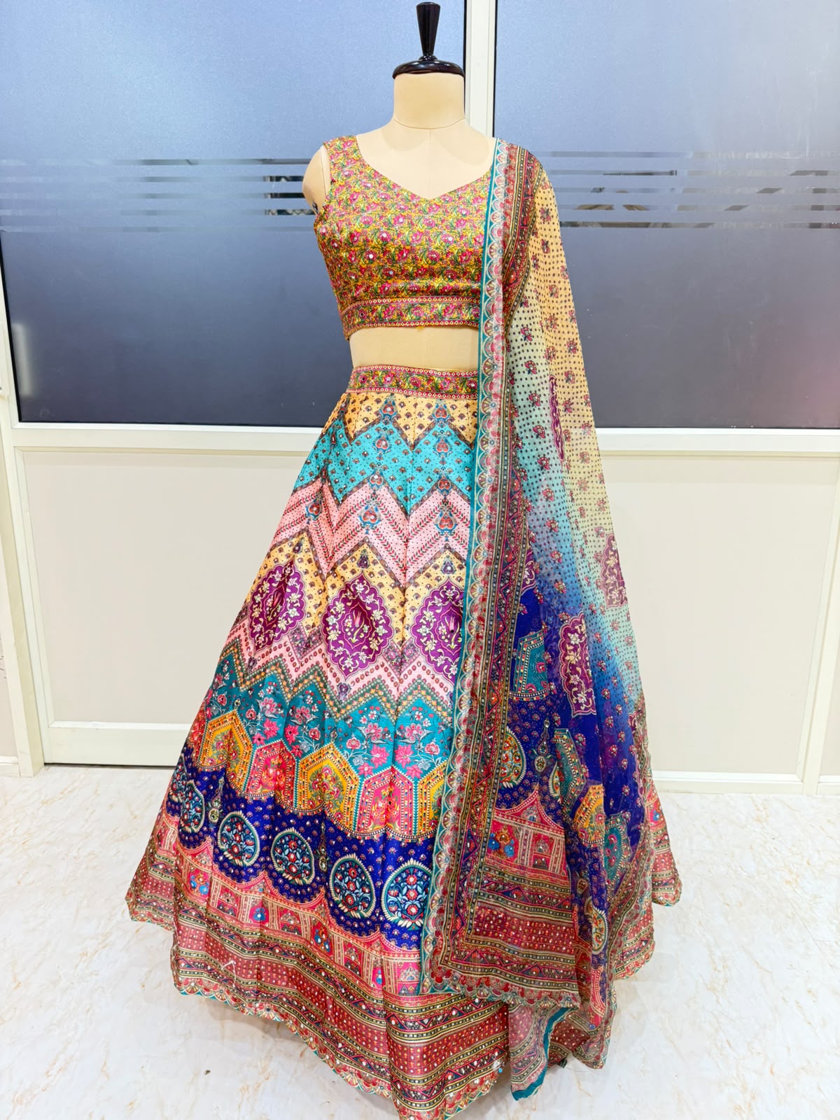 Blue Purple Pink Multicolour Designer Pdp Crop Top Lehenga