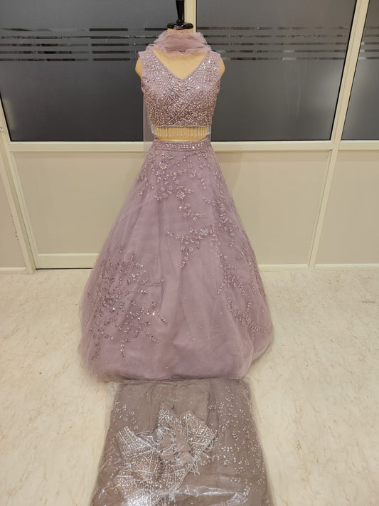 Pink Designer Crop Top Lehenga