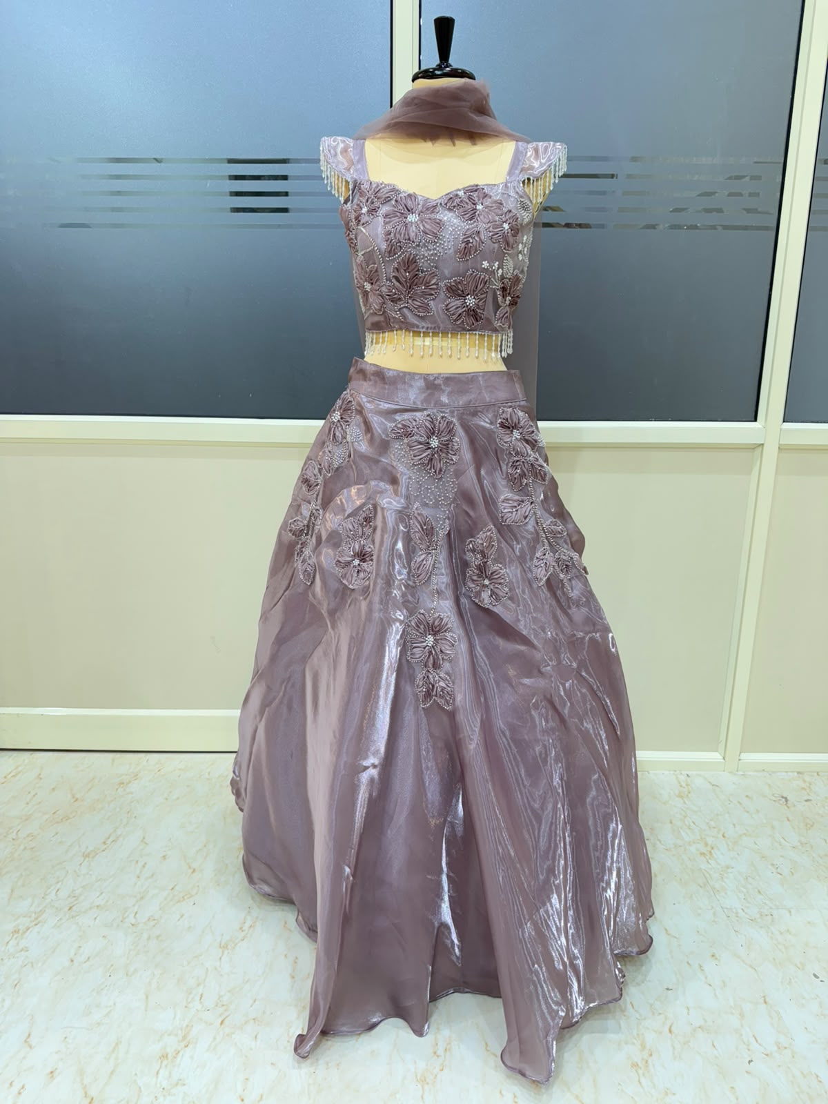 Pink Designer Crop Top Lehenga