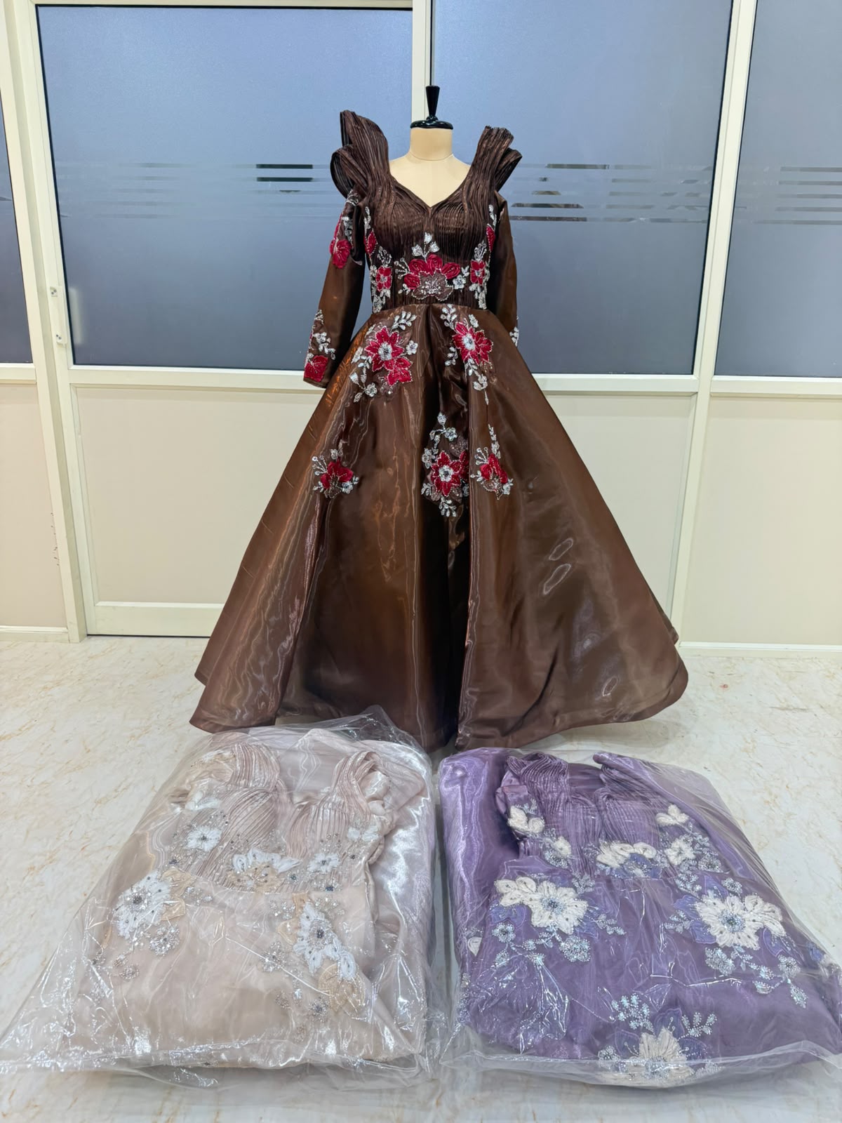 Rust Brown Peach Purple Designer Gown