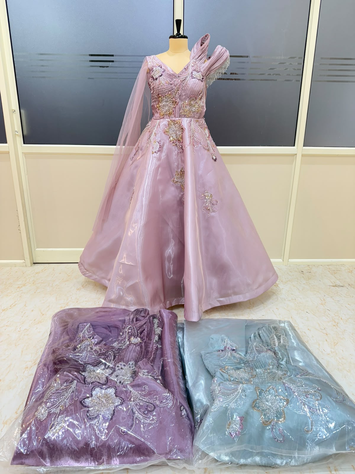 Pink purple Sky Blue Designer Gown