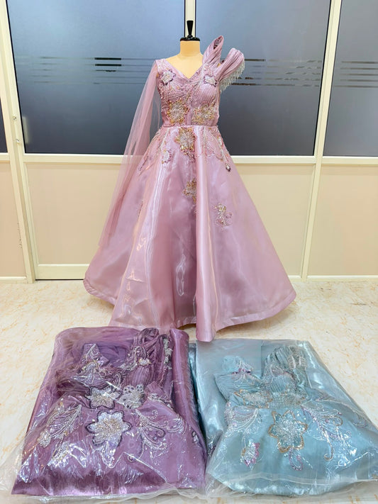 Pink purple Sky Blue Designer Gown
